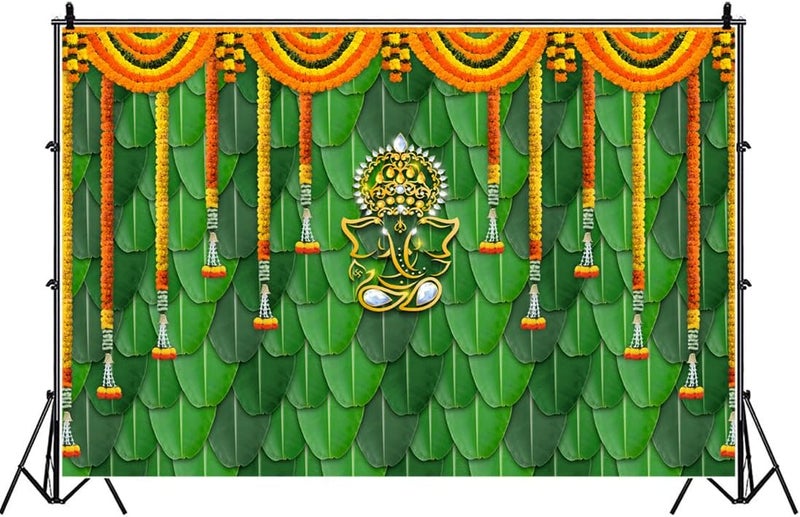 اي ار اس خلفية ARS Pooja لتزيين الأقمشة، مناسبة لطقوس غانباتي بوجا الهندية التقليدية، تشاتيا غانيش، مهندي، خلفية تصوير لحفلات الزفاف والمهرجانات، أكاليل زهور القطيفة، دعائم كشك الصور، لافتة 6x4 قدم - Image 3