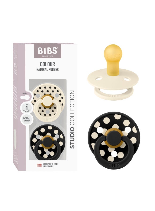 بيبس BIBS Pacifier Studio Colour 2 PACK Polka Latex Size 1 Ivory/Black - Image 2