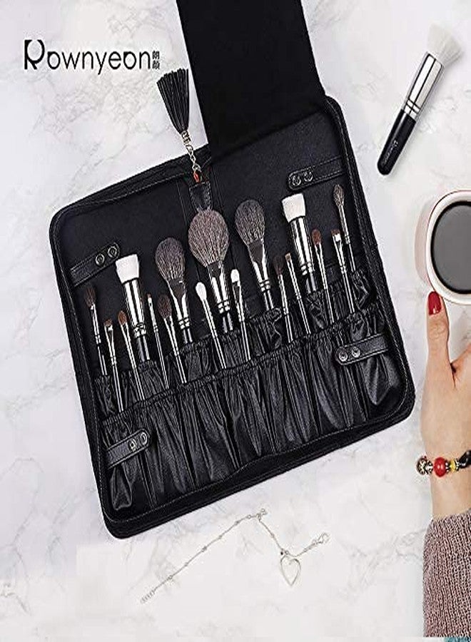 Camdeez Rownyeon Professional Makeup Brushes Organizer Bag Makeup Artist Cosmetic Case Leather Handbag Black Travel Portable(Only Bag) - Image 3