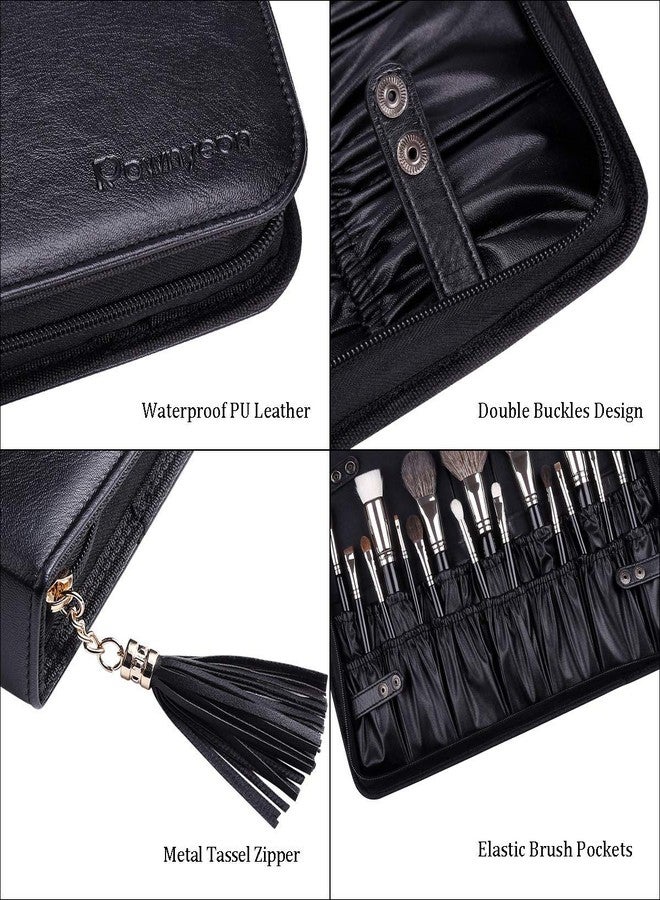 Camdeez Rownyeon Professional Makeup Brushes Organizer Bag Makeup Artist Cosmetic Case Leather Handbag Black Travel Portable(Only Bag) - Image 4