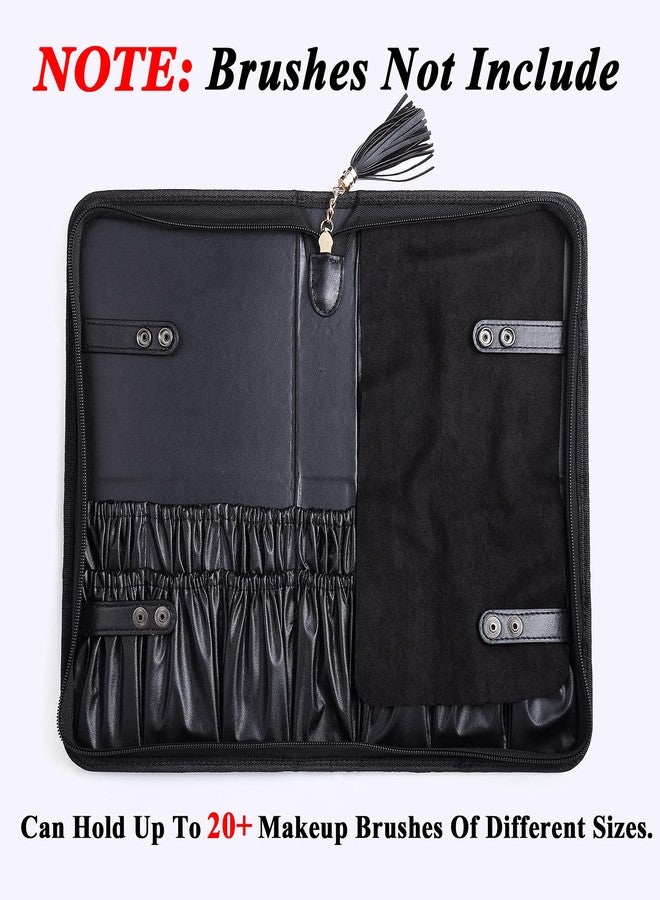 Camdeez Rownyeon Professional Makeup Brushes Organizer Bag Makeup Artist Cosmetic Case Leather Handbag Black Travel Portable(Only Bag) - Image 2