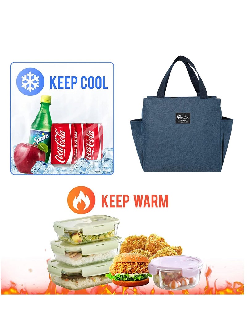 حقيبة غداء معزولة للبالغين والرجال والنساء من لولاكس يد مقاومة للتسرب قابلة لاعادة الاستخدام للعمل والمكتب والمدرسة والنزهات والسفر ازرق - Image 2