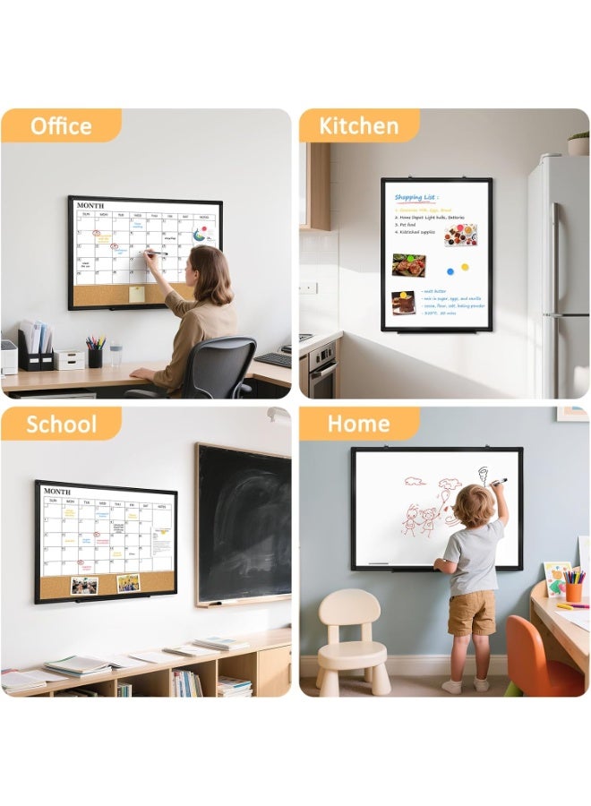 Relex Dry Erase Calendar Board for Wall, 24"x18" Magnetic Whiteboard Calendar Double-Sided Monthly White Board with Cork Board, Black Aluminum Frame Memo Message Board for Office, Home, School - Image 2