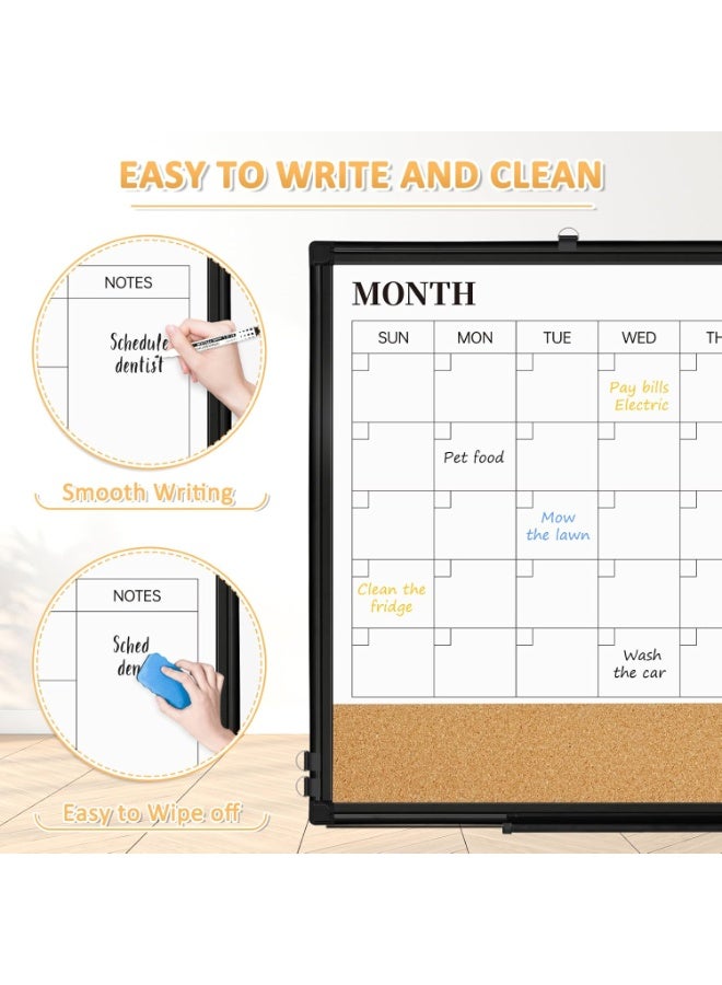 Relex Dry Erase Calendar Board for Wall, 24"x18" Magnetic Whiteboard Calendar Double-Sided Monthly White Board with Cork Board, Black Aluminum Frame Memo Message Board for Office, Home, School - Image 4