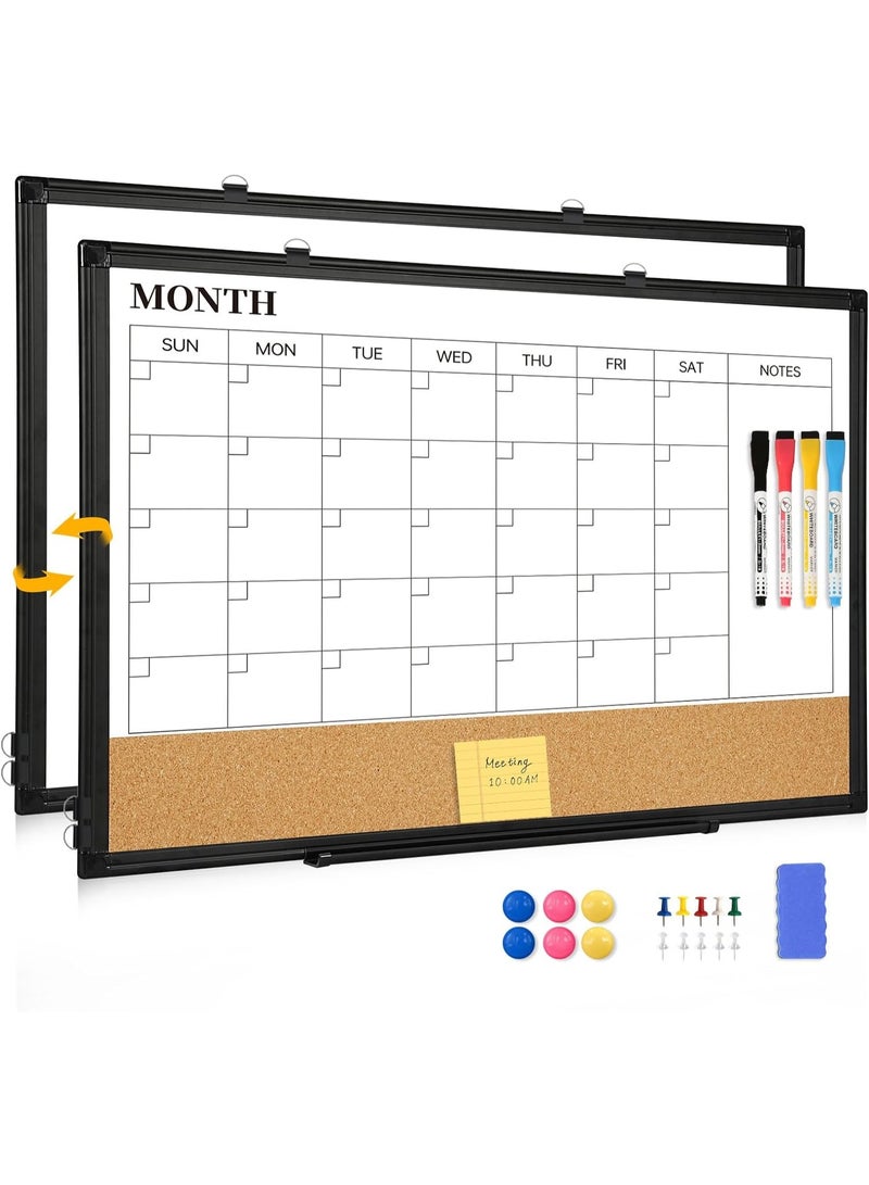 Relex Dry Erase Calendar Board for Wall, 24"x18" Magnetic Whiteboard Calendar Double-Sided Monthly White Board with Cork Board, Black Aluminum Frame Memo Message Board for Office, Home, School - Image 1