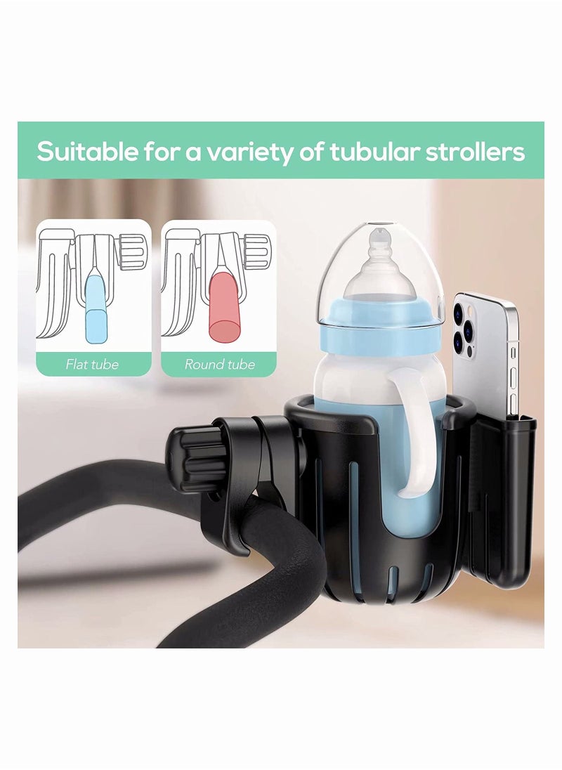 SYOSI Stroller Cup Holder, Bike Cup Holder, Upgraded Version 2 in 1 Cup Holder with Phone Holder, Large Caliber 360 Degrees Rotation Drink Holder, Universal Cup Holder for Stroller Bike Wheelchair Scooter  - Image 4