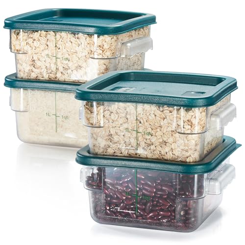 CURTA 4 Pack Food Storage Container with Green Lid - NSF Listed Commercial Grade in 2.0 Qt - Square, Clear, Polycarbonate - Image 1