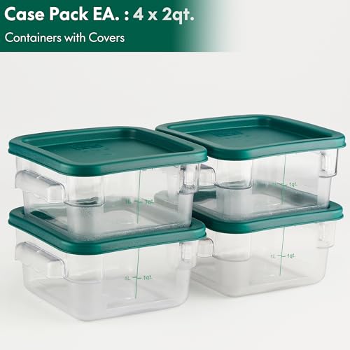 CURTA 4 Pack Food Storage Container with Green Lid - NSF Listed Commercial Grade in 2.0 Qt - Square, Clear, Polycarbonate - Image 2