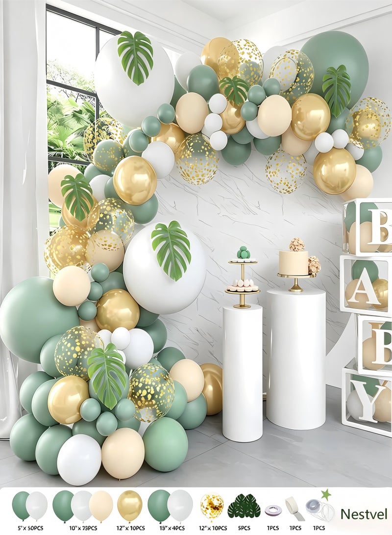 Nestvel 137Pcs High-End Green Gold Tropical Leaf Balloon Party Toy, DIY Handmade Decoration Set, Universal for All Crowds, Suitable for Eid Festival, Birthday Party, Bridal Shower, Home Party and Courtyard Gathering - Image 1