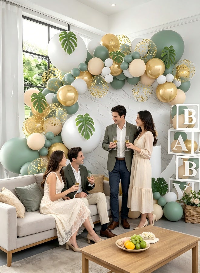 Nestvel 137Pcs High-End Green Gold Tropical Leaf Balloon Party Toy, DIY Handmade Decoration Set, Universal for All Crowds, Suitable for Eid Festival, Birthday Party, Bridal Shower, Home Party and Courtyard Gathering - Image 5
