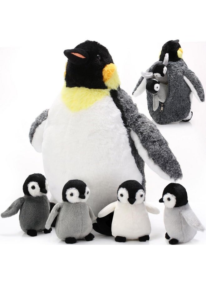 Harrycle - 5 Pcs Penguin Plush Toy Set 1 Mommy Penguin Stuffed Animal With 4 Cute Babies In Her Belly 14 Inch Soft Cuddly Penguin Plushie For Christmas Birthday New Year Gifts(Simple Style) - Image 1