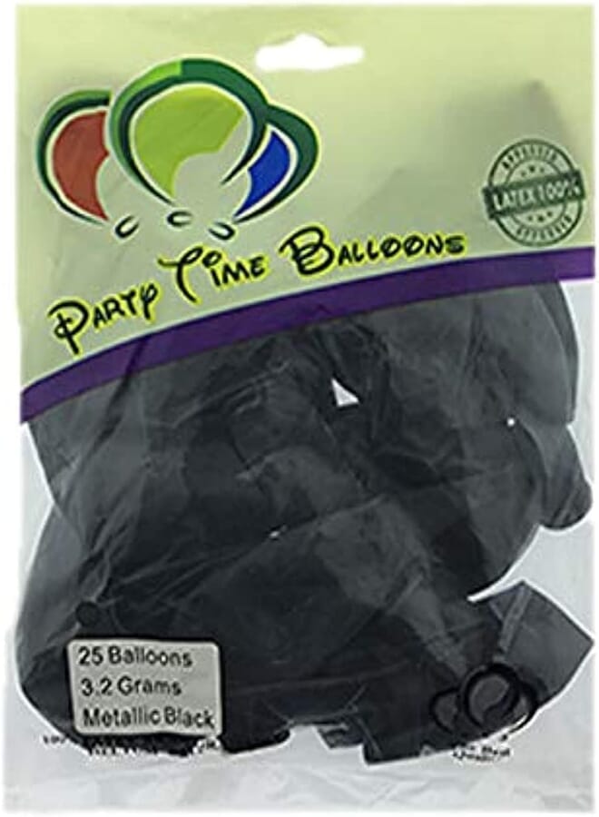 Party Time Party Time 12 Inch Latex Balloons - Black, 25 Pieces 