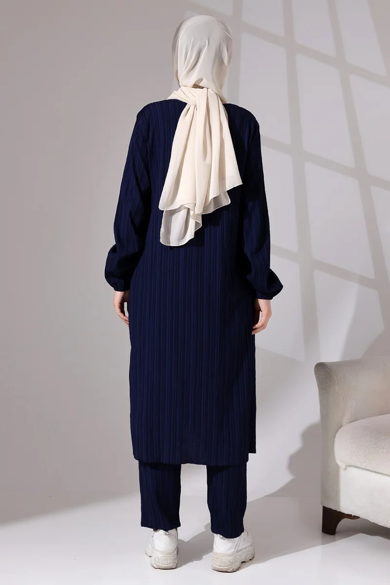 ايهفان Ikhvan Women's Wrapped Fabric Hidden Zipper Double Set Hajj Umrah Outfit Navy Blue