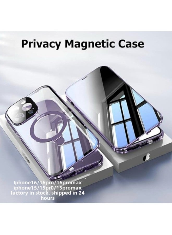 Suitable For Apple 16pro Mobile Phone Case Bracket Magneto Double-sided Full Covering Metallic Glass IPhone15 Product 14-Color:Dark Night Purple [peepproof Version]-Applicable Model:Apple 15Plus  - Image 2