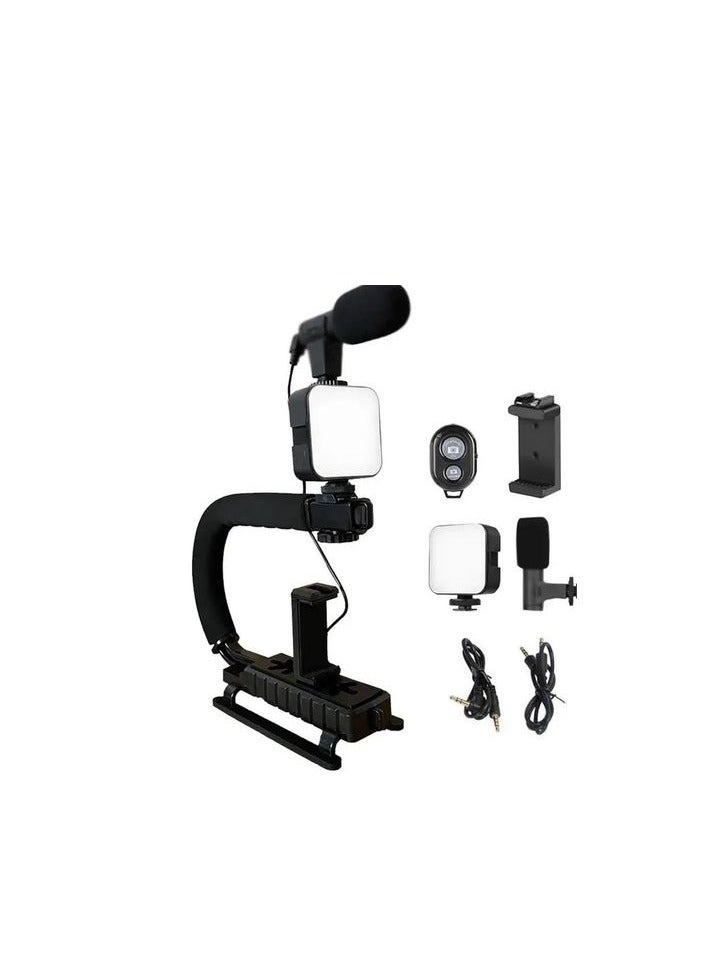 Plokama PK-777 Multifunctional Portable Tripod Phone Stabilizer with Wireless Remote Control Video Recording Kit for Any Mobile Phone or Digital Camera with Microphone and LED Light Phone Holder - Black - Image 4