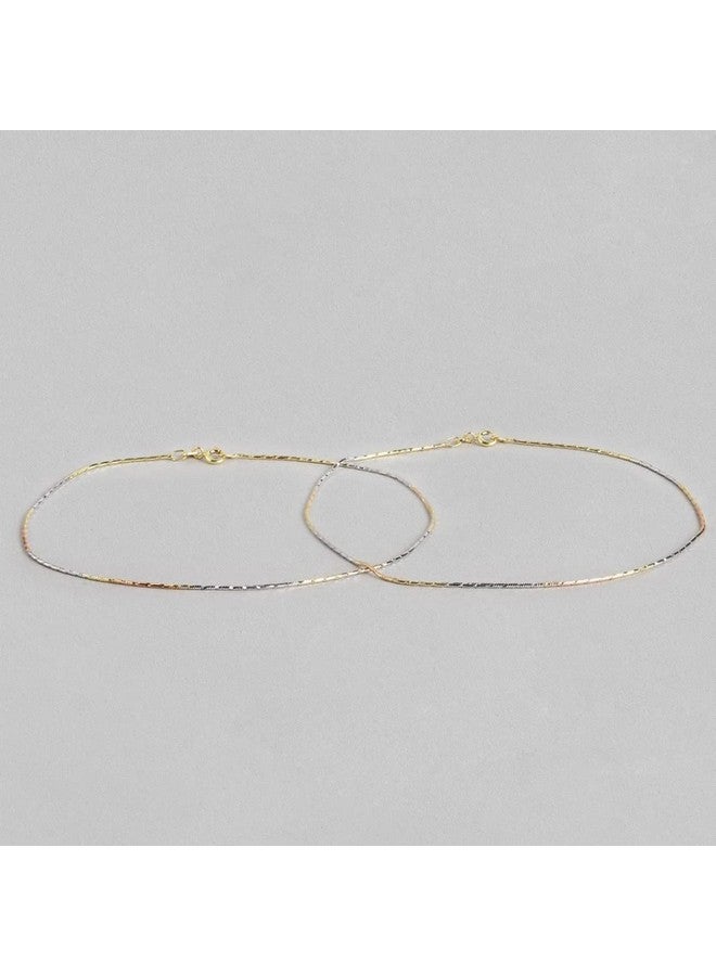 ZAVYA 925 Sterling Silver Designer Triple Layered Rhodium, Gold & Rose Gold Plated Chain Anklet (Pair) | With Certificate of Authenticity & 925 Hallmark | Gift for Women & Girls - Image 4