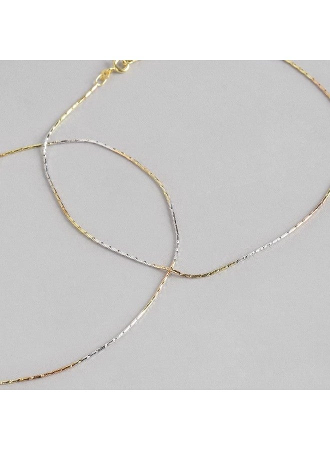 ZAVYA 925 Sterling Silver Designer Triple Layered Rhodium, Gold & Rose Gold Plated Chain Anklet (Pair) | With Certificate of Authenticity & 925 Hallmark | Gift for Women & Girls - Image 5