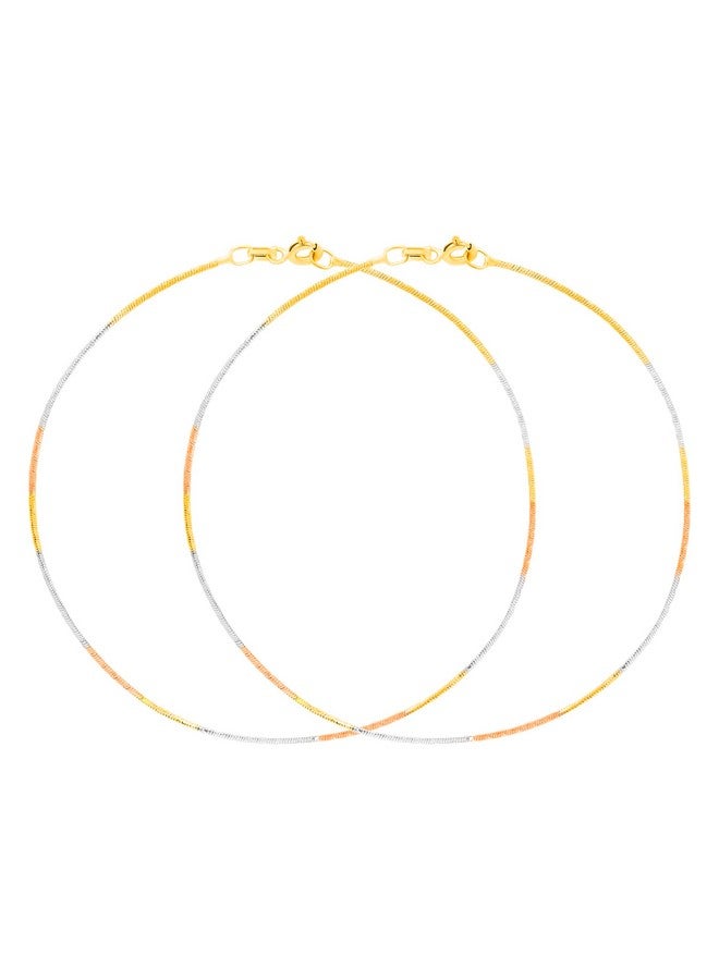 ZAVYA 925 Sterling Silver Designer Triple Layered Rhodium, Gold & Rose Gold Plated Chain Anklet (Pair) | With Certificate of Authenticity & 925 Hallmark | Gift for Women & Girls - Image 1