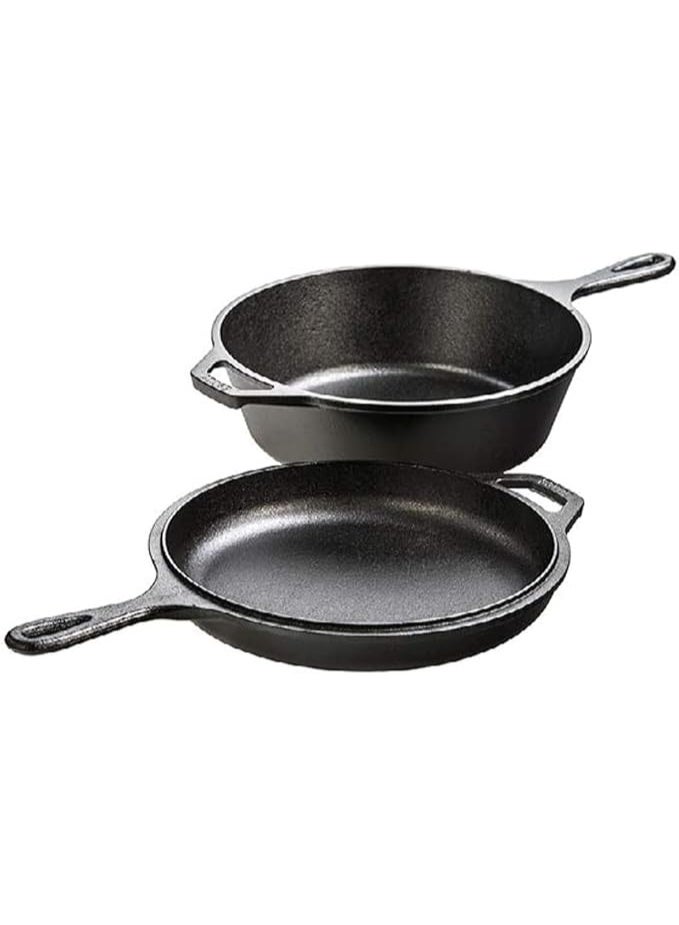 Lodge  Cast Iron Cooker, 3.2-Quart, 1 Deep Skillet, 1 Dutch Oven,(Black), 10.25 Inch - Image 2