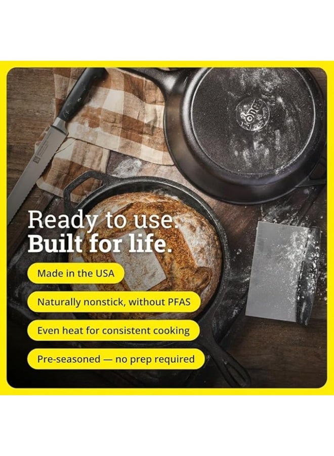 Lodge  Cast Iron Cooker, 3.2-Quart, 1 Deep Skillet, 1 Dutch Oven,(Black), 10.25 Inch - Image 3