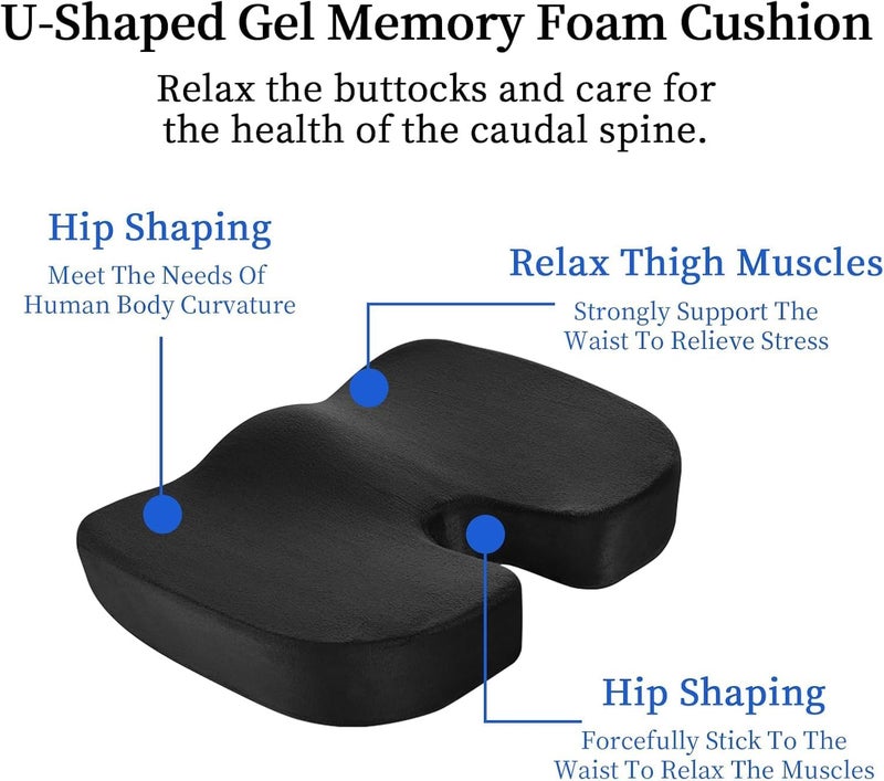 TELANPU Gel Enhanced Seat Cushion – Office Chair Cushion – Non-Slip Gel & Memory Foam Coccyx Cushion for Tailbone Pain - Desk Chair Car Seat Cushion Driving - Sciatica & Back Pain Relief(black) - Image 5