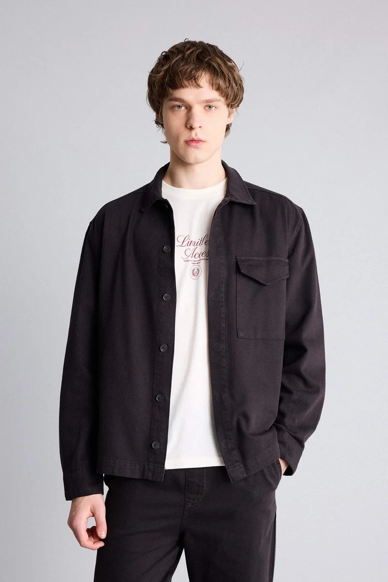 ديفاكتو Boxy Fit Long Sleeve Overshirt