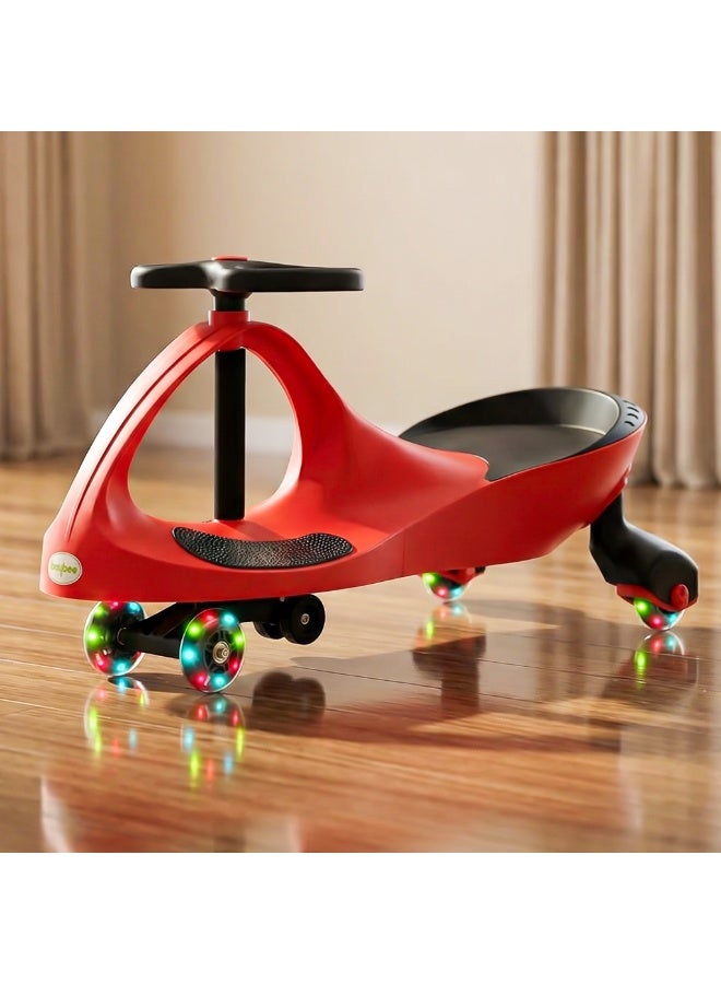 Baybee Unicorn Baby Ride on Magic Cars for Kids Car Ride on Toy Swing Cars with Scratch Free Flashing LED Pu Wheels Push Ride on Car Push Car for Kids 3 to 8 Years Boys Girls Red - Image 1