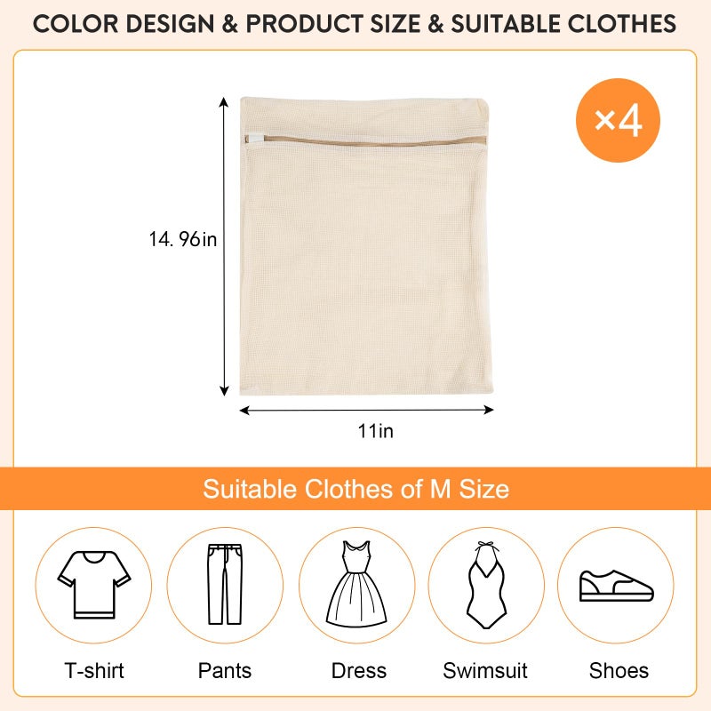 NAHADS 4-Piece Medium Durable Organic Cotton Mesh Laundry Bags with Sturdy Zippers and Breathable Mesh are Delicate Laundry Bags for Underwear, Clothes, Pants and Socks - Image 4