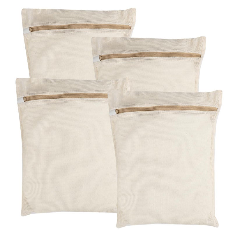 NAHADS 4-Piece Medium Durable Organic Cotton Mesh Laundry Bags with Sturdy Zippers and Breathable Mesh are Delicate Laundry Bags for Underwear, Clothes, Pants and Socks - Image 1
