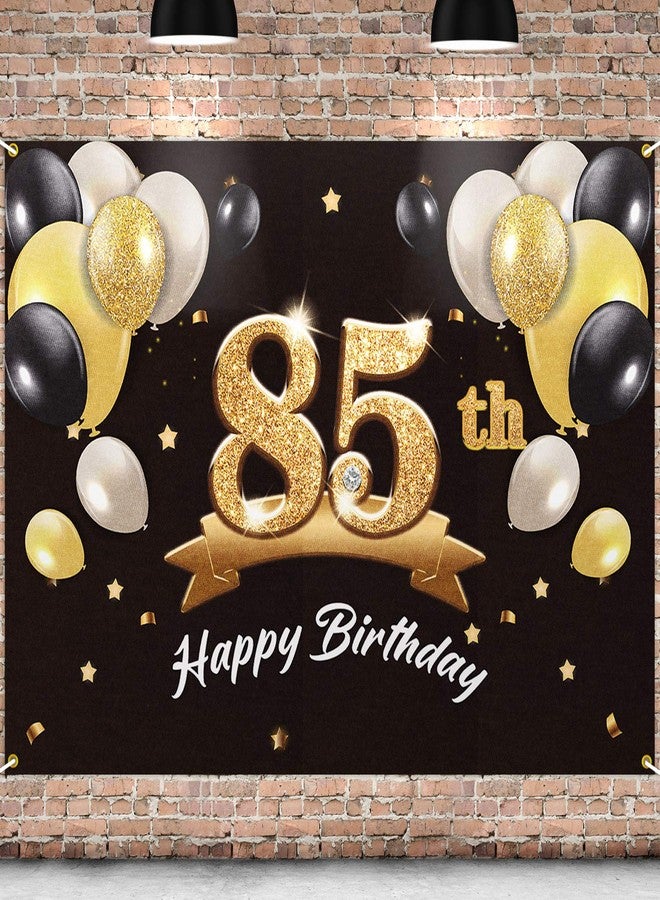 PAKBOOM Happy 85th Birthday Banner Backdrop - 85 Birthday Party Decorations Supplies for Men - Black Gold 4 x 6ft - Image 1