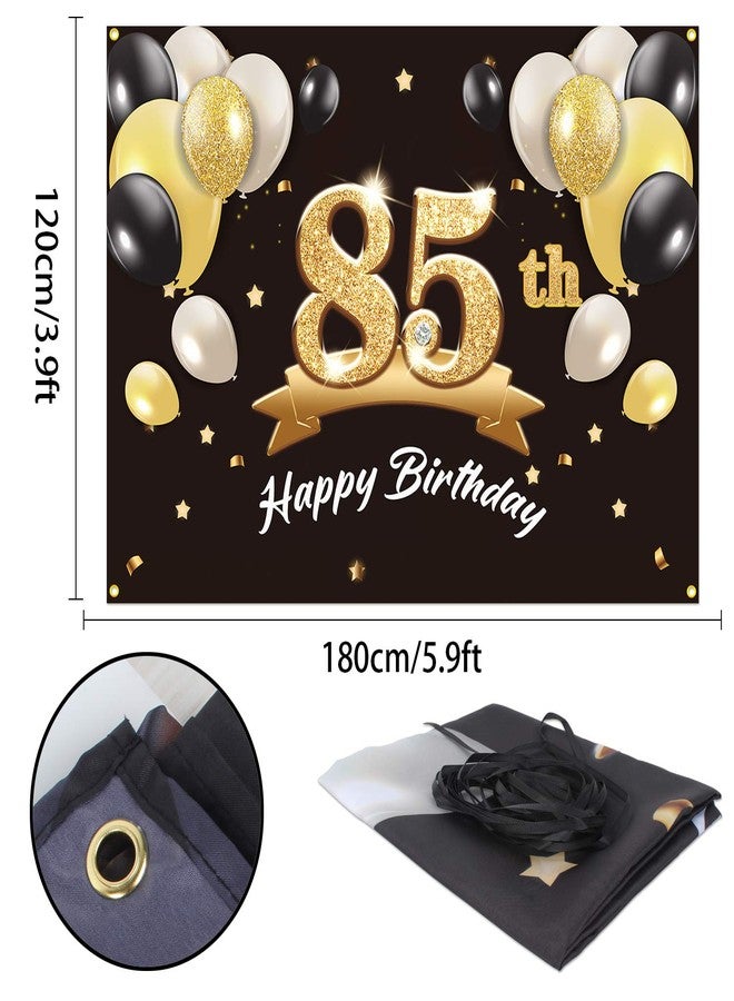 PAKBOOM Happy 85th Birthday Banner Backdrop - 85 Birthday Party Decorations Supplies for Men - Black Gold 4 x 6ft - Image 2