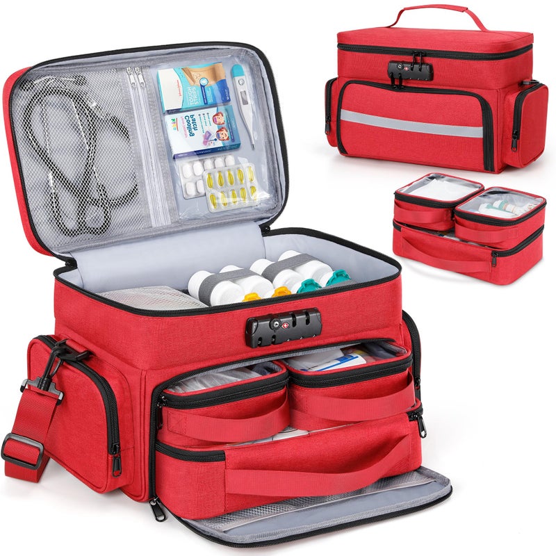 Zannaki Medicine Bag with 3 Removable Pouches First Aid Bags Empty with Combination Lock Double Layers Pill Bottle Organizer with Shoulder Strap Large Medication Travel Storage for Medical Supplies - Image 2