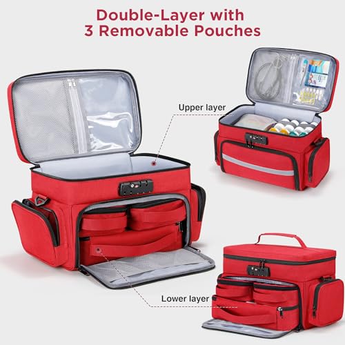 Zannaki Medicine Bag with 3 Removable Pouches First Aid Bags Empty with Combination Lock Double Layers Pill Bottle Organizer with Shoulder Strap Large Medication Travel Storage for Medical Supplies - Image 3