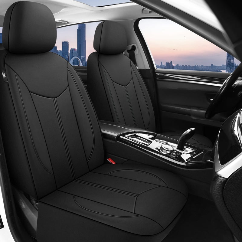 CAROMOP Waterproof Car Seat Cover Full Seats, Neoprene Seat Covers for Cars,Split Bench Compatible Car Interior Covers, Universal Fit Most Car Sedan Truck SUV(Black) - Image 2