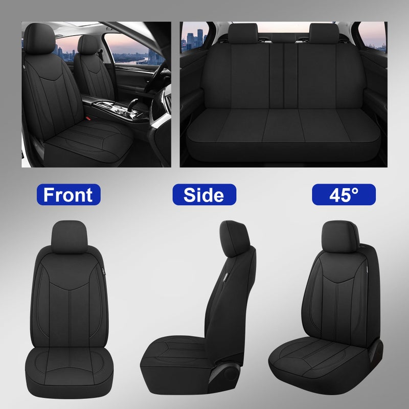 CAROMOP Waterproof Car Seat Cover Full Seats, Neoprene Seat Covers for Cars,Split Bench Compatible Car Interior Covers, Universal Fit Most Car Sedan Truck SUV(Black) - Image 5
