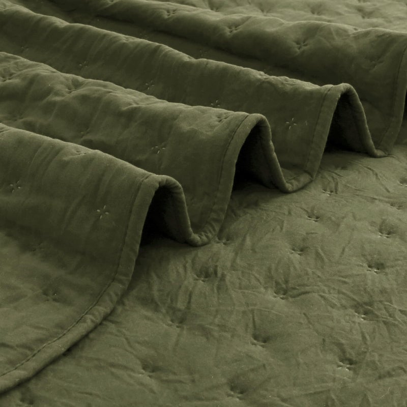 ROARINGWILD California Cal King Size Cloud Quilt Bedding Sets with 2 Pillow Shams, Green Olive Oversized Lightweight Bedspread Coverlet, All Season, 3 Pieces, 118x106 inches - Image 5