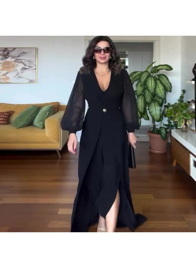 Solid Color Long Sleeve Jumpsuit – Waist Temperament - Image 1