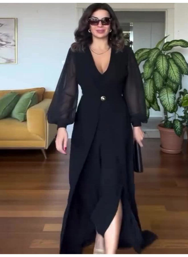 Solid Color Long Sleeve Jumpsuit – Waist Temperament - Image 3