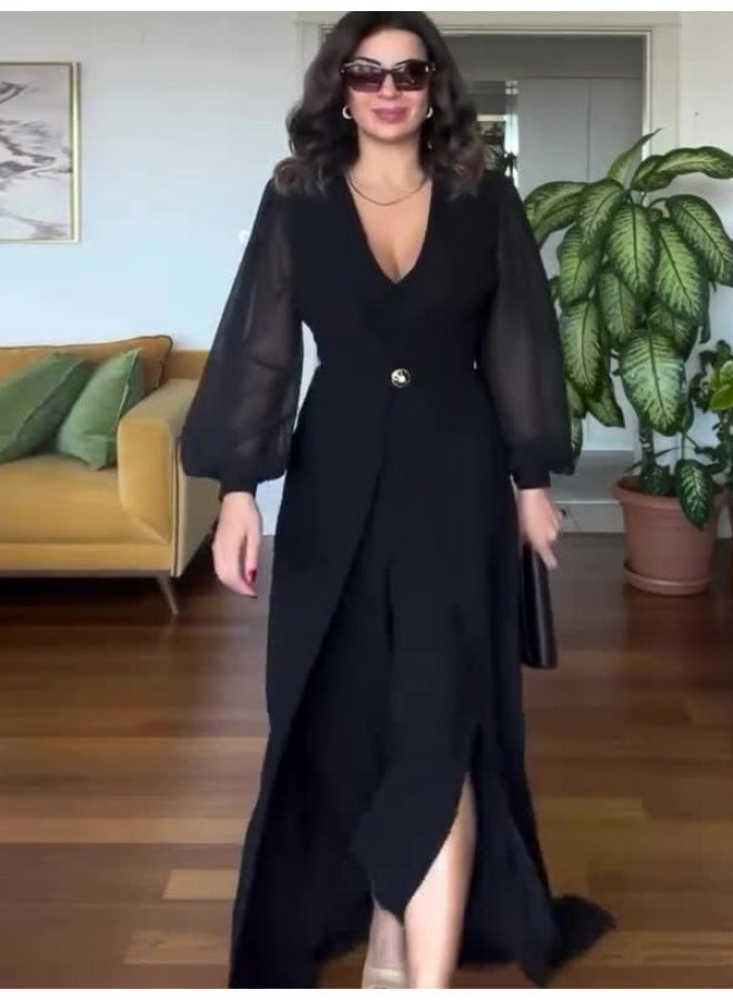 Solid Color Long Sleeve Jumpsuit – Waist Temperament - Image 4
