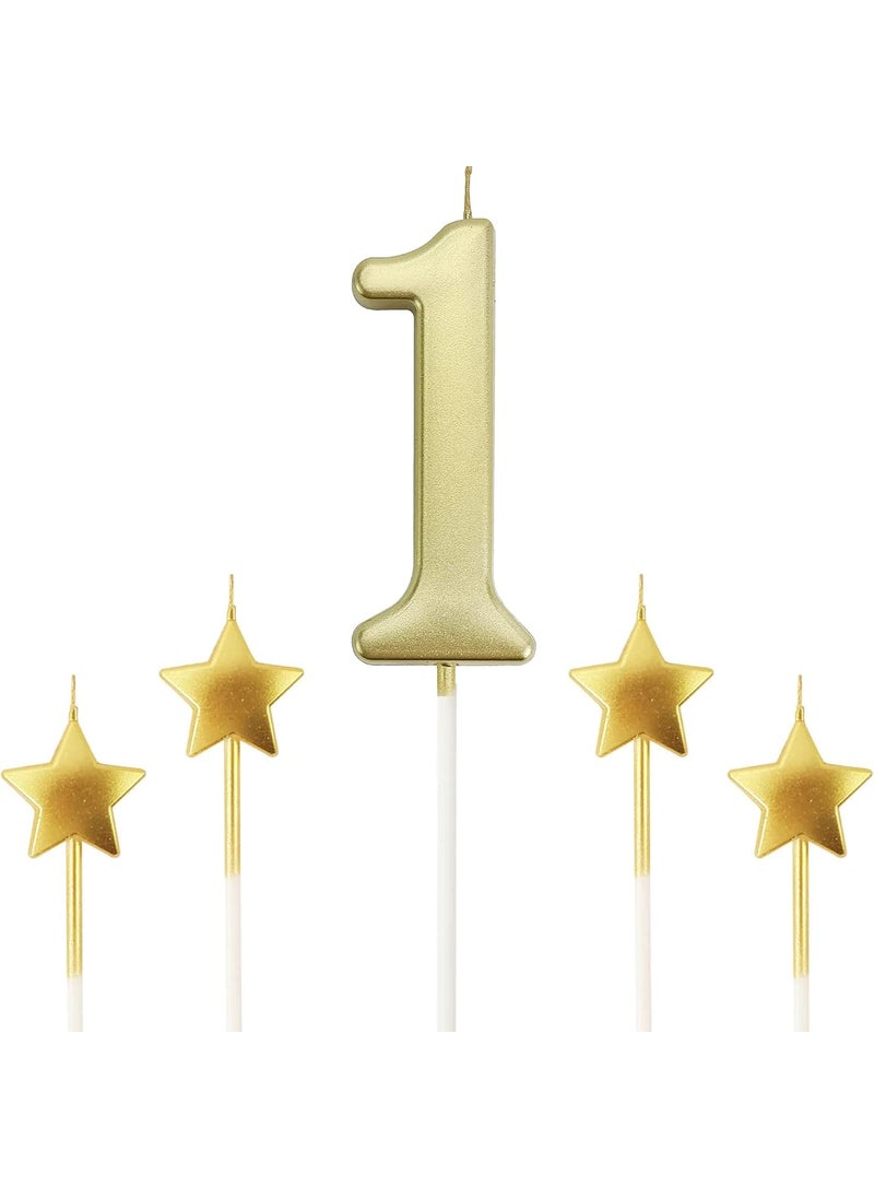 Funcart Funcart 1st Birthday Golden Star Cake Topper Candle5pcsPack 