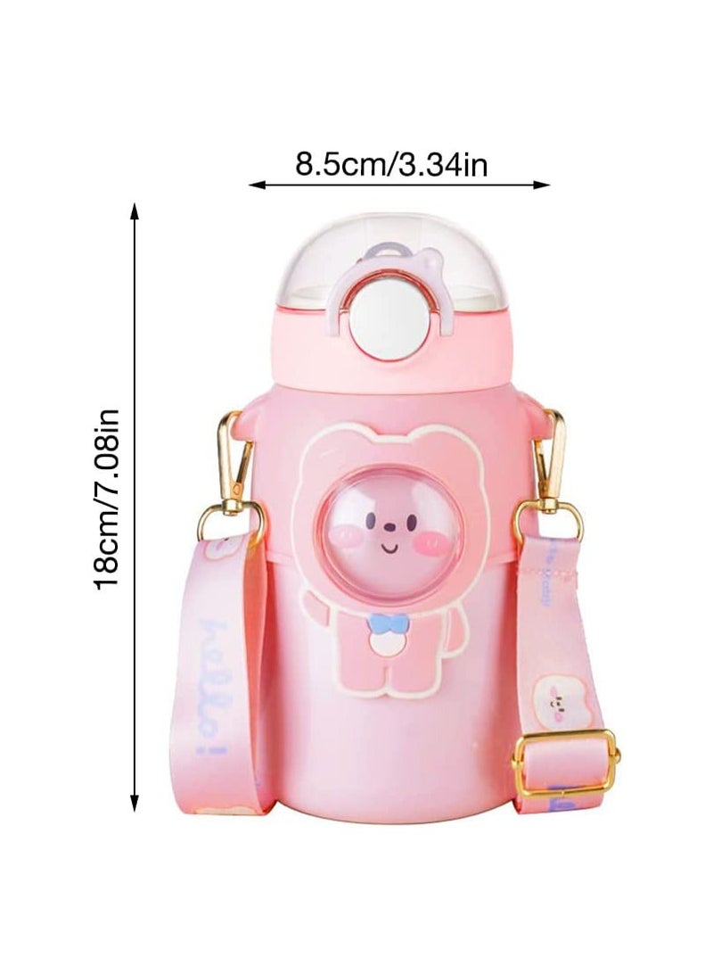 SYOSI Kids Water Bottle for School with Straw, 720ml Kawaii Bear Water Bottle with Strap, BPA-Free Reusable Leak-proof Water Bottles with One-Handed Opening Straw Lids, Anti-Dust Spout Cover - Image 2