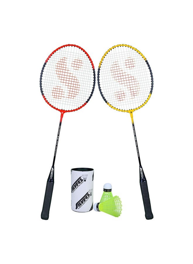 Silvers مجموعة سيلفر SB-100 - 5 (2 مضارب بادل + 2 قطعة من الشوتل البلاستيكي) أحمر-أصفر - Image 1