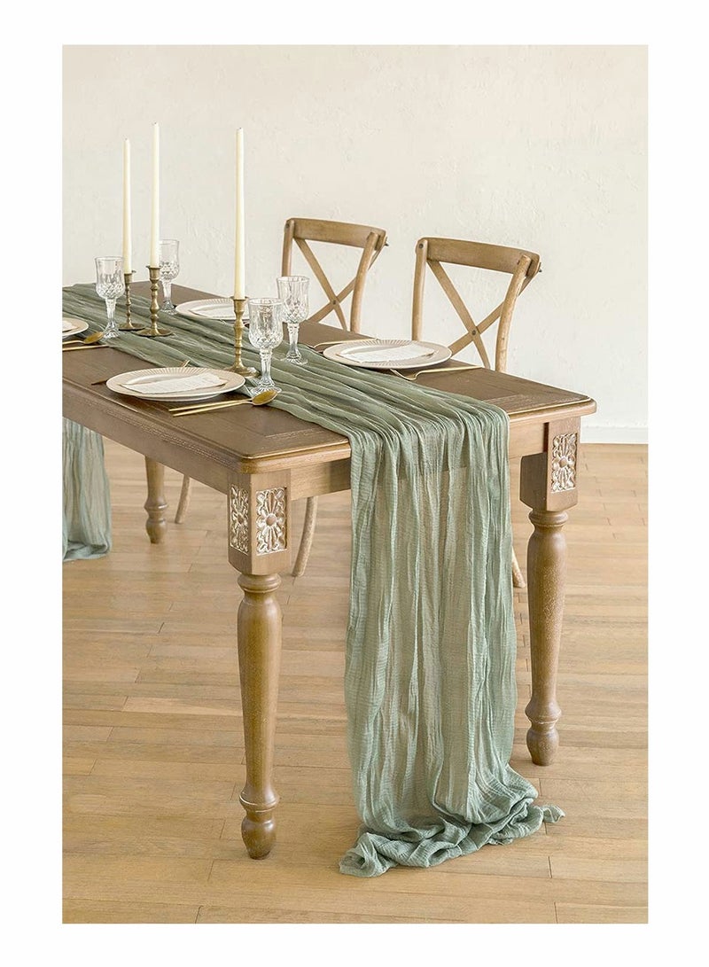 SYOSI عداء طاولة من الشاش الأخضر الواسع، نصف شفاف لزينة حفلات الزفاف واستقبال العرائس وحفلات عيد الميلاد لزينة حفلات الزفاف الريفية (14" x 35") - Image 2