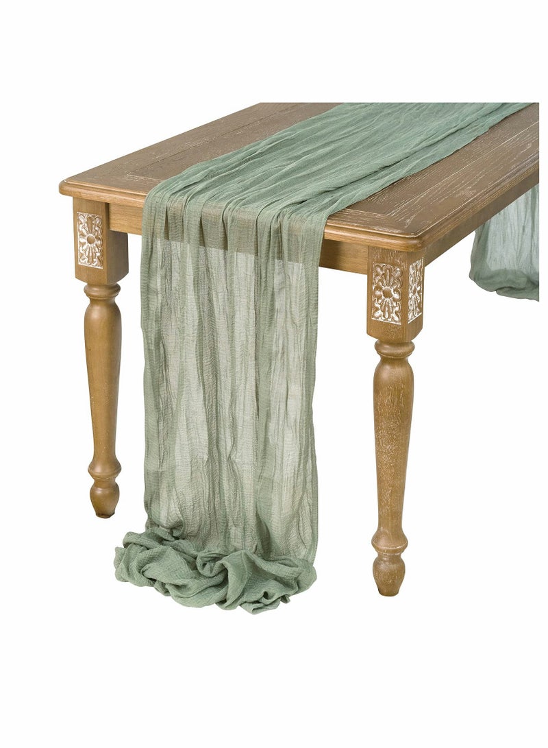 SYOSI عداء طاولة من الشاش الأخضر الواسع، نصف شفاف لزينة حفلات الزفاف واستقبال العرائس وحفلات عيد الميلاد لزينة حفلات الزفاف الريفية (14" x 35") - Image 1