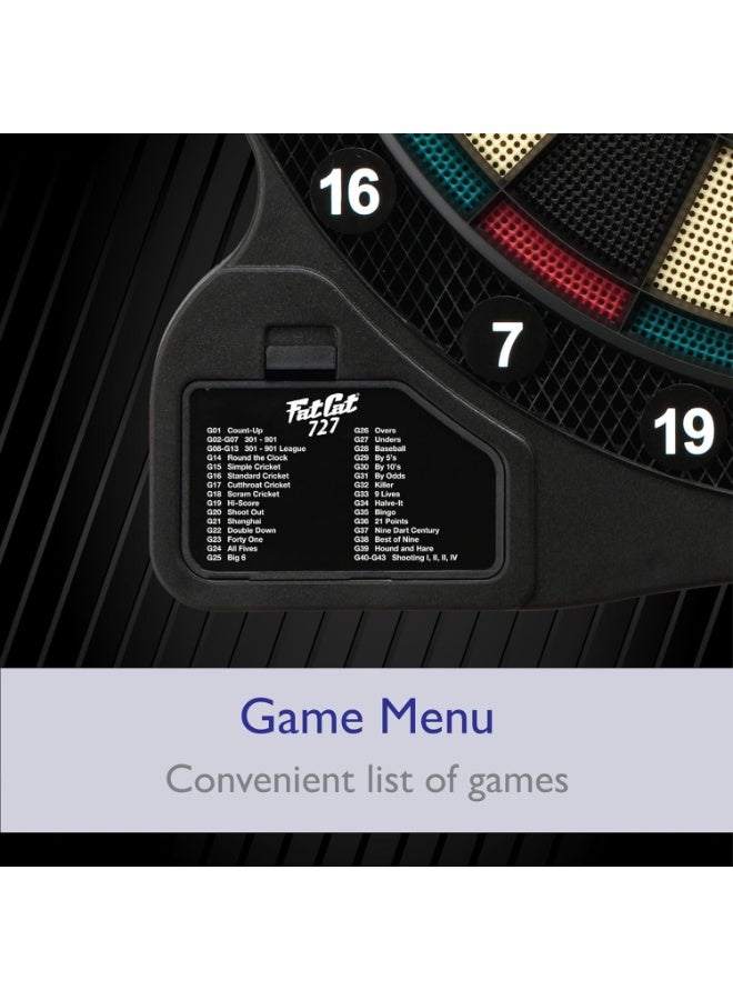 Fat Cat Fat Cat by GLD Products 727 Electronic Dartboard Value Size Over 15 Games and 132 Options Auto-Scoring Compact Display with Missed-Dart Throw Catch Ring Soft Tip Darts and Extra Points Battery Operated, multicolored, one size  - Image 2