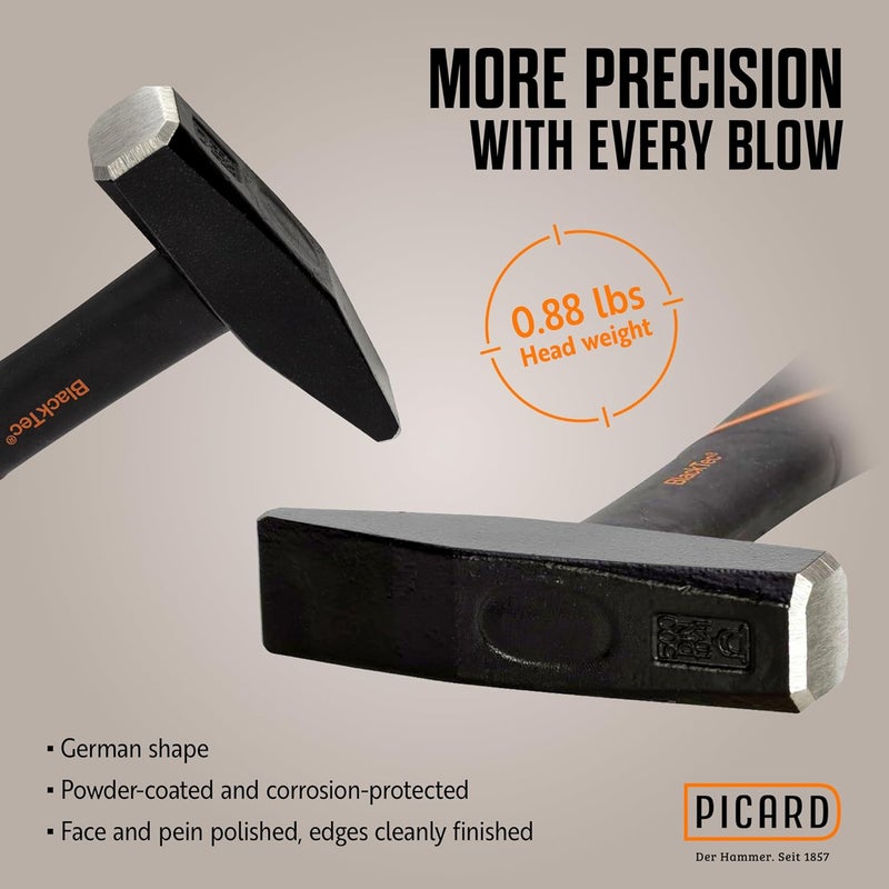 Picard Riveting Hammer BlackTec 400g - German Pattern, Cross Peen, Alloy Steel Head, Black Powder Coated, Low Vibration, Fiberglass Core Handle, Rubber Grip, 0032700-0400 - Image 3