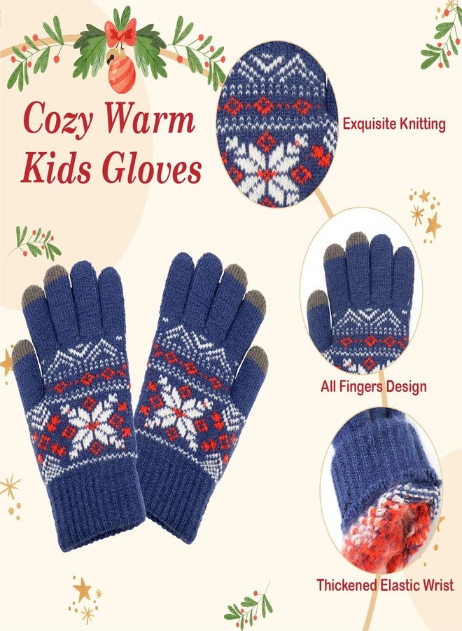 OGnomiFX Boys Girls Winter Hat Gloves Scarf Set for 5-10 Years Old, Christmas Gifts for Kids, Children's Beanie with Pompom, Soft Knit Neck Warmer, Full finger gloves (Dark Blue) - Image 4