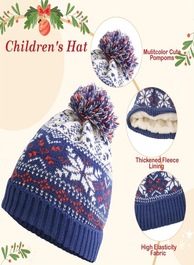 OGnomiFX Boys Girls Winter Hat Gloves Scarf Set for 5-10 Years Old, Christmas Gifts for Kids, Children's Beanie with Pompom, Soft Knit Neck Warmer, Full finger gloves (Dark Blue) - Image 2