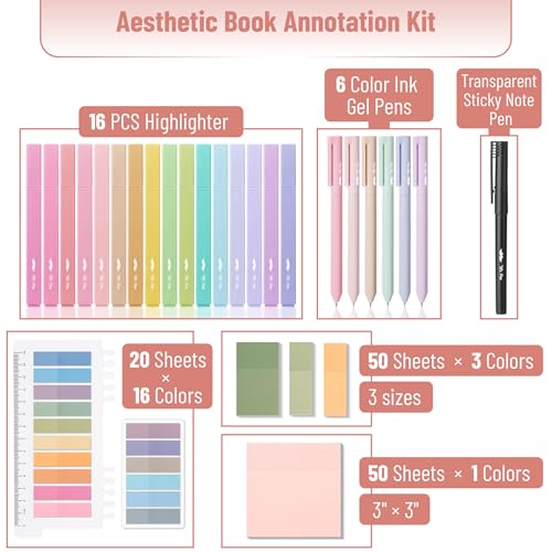 Mr. Pen Mr Pen Aesthetic Book Annotation Kit 16 No Bleed Aesthetic Highlighters 6 Colored Ink Gel Pens 700 Sheets Transparent Sticky Notes Tabs for Study Bible Journaling Planner Office Supplies - Image 3
