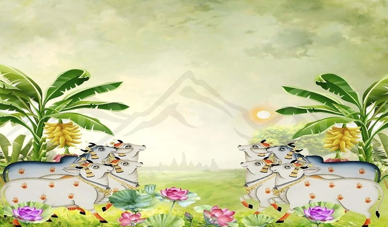 Backdropon خلفيات تصوير الأبقار والأوراق خلفية طبيعية ستارة قماش خلفية عيد ميلاد بدون seams حجم 5 أقدام ارتفاع و 8 أقدام عرض (5 * 8) - Image 1